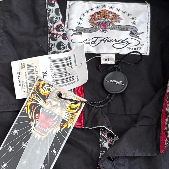 Y2K Deadstock Ed Hardy Button Down Shirt Tiger Skulls - Picture 3 of 3